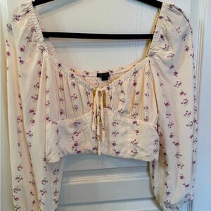 WILD FABLE Cropped Floral Cream Top with Purple Accents
